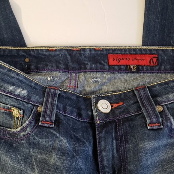 Vigoss Jeans Sz 9-10 inseam 30 Skinny Pre Owned Red Thread Back Pocket - Picture 1 of 4